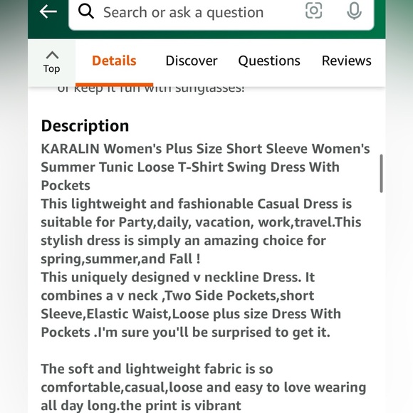 KARALIN Plus Summer Tunic Dress Short Sleeve T-Shirt Swing Dress with Pockets - Picture 6 of 6